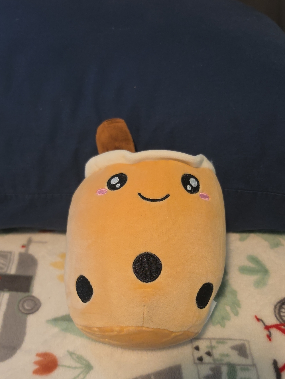 Plush Bubble Tea Toy in Light Brown with Black Pearls